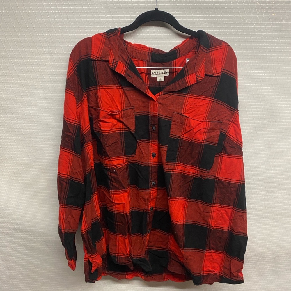 Ava & Viv Red and Black Plaid Shirt